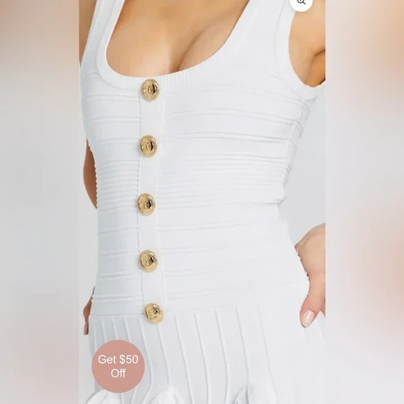 Elegant White Button-Front Dress - Picture 4 of 8